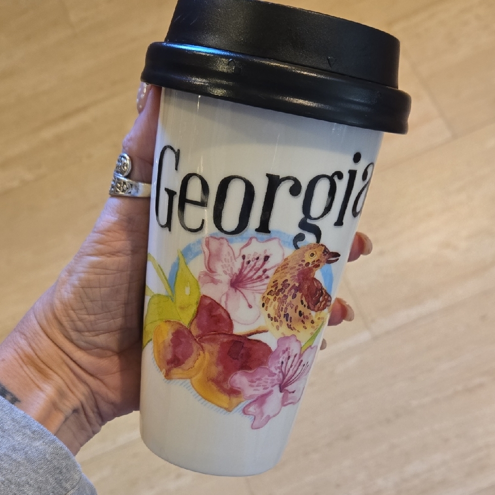 Starbuck's Georgia Ceramic Travel Mug with Black Lid